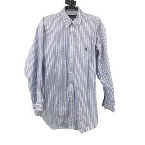 Ralph Lauren Yarmouth Cotton Blue Stripe Long Sleeve Button Down Shirt, 16.5